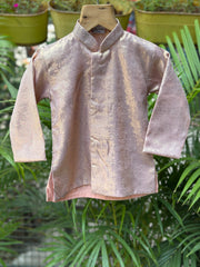 Boys Peach Silk Metallic Tissue Kurta with Matching Dhoti – Premium Ethnic Wear for Baby Boys (Newborn – 2 Years)