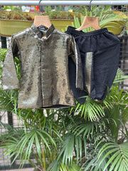 Boys Black Silk Metallic Tissue Kurta with Matching Dhoti – Premium Ethnic Wear for Baby Boys (Newborn – 2 Years)