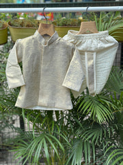 Boys Ivory gold Silk Metallic Tissue Kurta with Matching Dhoti – Premium Ethnic Wear for Baby Boys (Newborn – 2 Years)