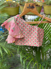 Peach Blossom Flamingo Print Modal Silk Lehenga with One-Shoulder Ruffle Blouse for Girls (Age 1–6 Years) – Ultra Soft & Lightweight