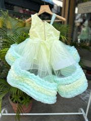 Mint Green Butterfly Appliqué One-Shoulder Tulle Party Gown with Layered Ruffle Skirt for Girls (Age 1 – 5 Years)