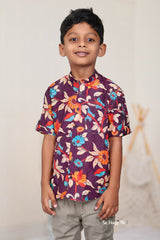 Maroon Party wear shirt on Mul Mul fabric/Digital print shirt