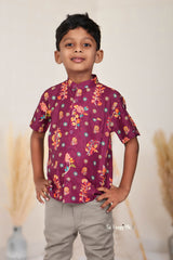All over printed party wear shirt/Purple motif digital printed