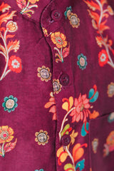 All over printed party wear shirt/Purple motif digital printed