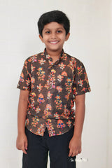 "Boys Printed Partywear Shirt in Soft Mul Mul Fabric - Rich Brown Color"