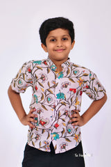 "Boys Printed Partywear Shirt in Soft Mul Mul Fabric - Classic Grey for Stylish Celebrations"