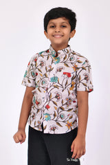 "Boys Printed Partywear Shirt in Soft Mul Mul Fabric - Classic Grey for Stylish Celebrations"
