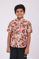 "Boys Printed Partywear Shirt in Soft Mul Mul Fabric - Timeless Ivory Hue"