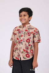 "Boys Printed Partywear Shirt in Soft Mul Mul Fabric - Timeless Ivory Hue"