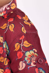 "Red Hand Block Printed Ajrakh Mul Cotton Fabric Boys Shirt - Traditional Craftsmanship with a Bold Touch"