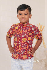 "Pure Mul Cotton Fabric Hand Block Printed Boys Shirt in Red - Vibrant and Crafted with Care"