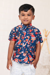 "Pure Mul Cotton Fabric Hand Block Printed Boys Shirt in Blue - Timeless Craftsmanship with a Modern Touch"