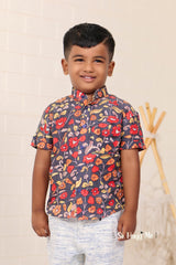 "Pure Mul Cotton Fabric Hand Block Printed Boys Shirt in Green - Fresh, Elegant & Artisan Crafted"