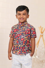 "Pure Mul Cotton Fabric Hand Block Printed Boys Shirt in Green - Fresh, Elegant & Artisan Crafted"