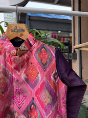 Boys Purple Kurta Set with Multicolor Ikat Print Nehru Jacket – Vibrant Festive & Party Wear (Age 5 to 7 Years)