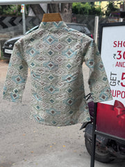 Boys Mint Diamond Embroidered Kurta Set With Cotton Lining – Premium Festive Wear (1–7 Years)