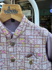 Boys Lilac Kurta Set with Textured Grid Brocade Nehru Jacket – Festive & Wedding Outfit with Cotton Lining (Age 5 to 7 Years)
