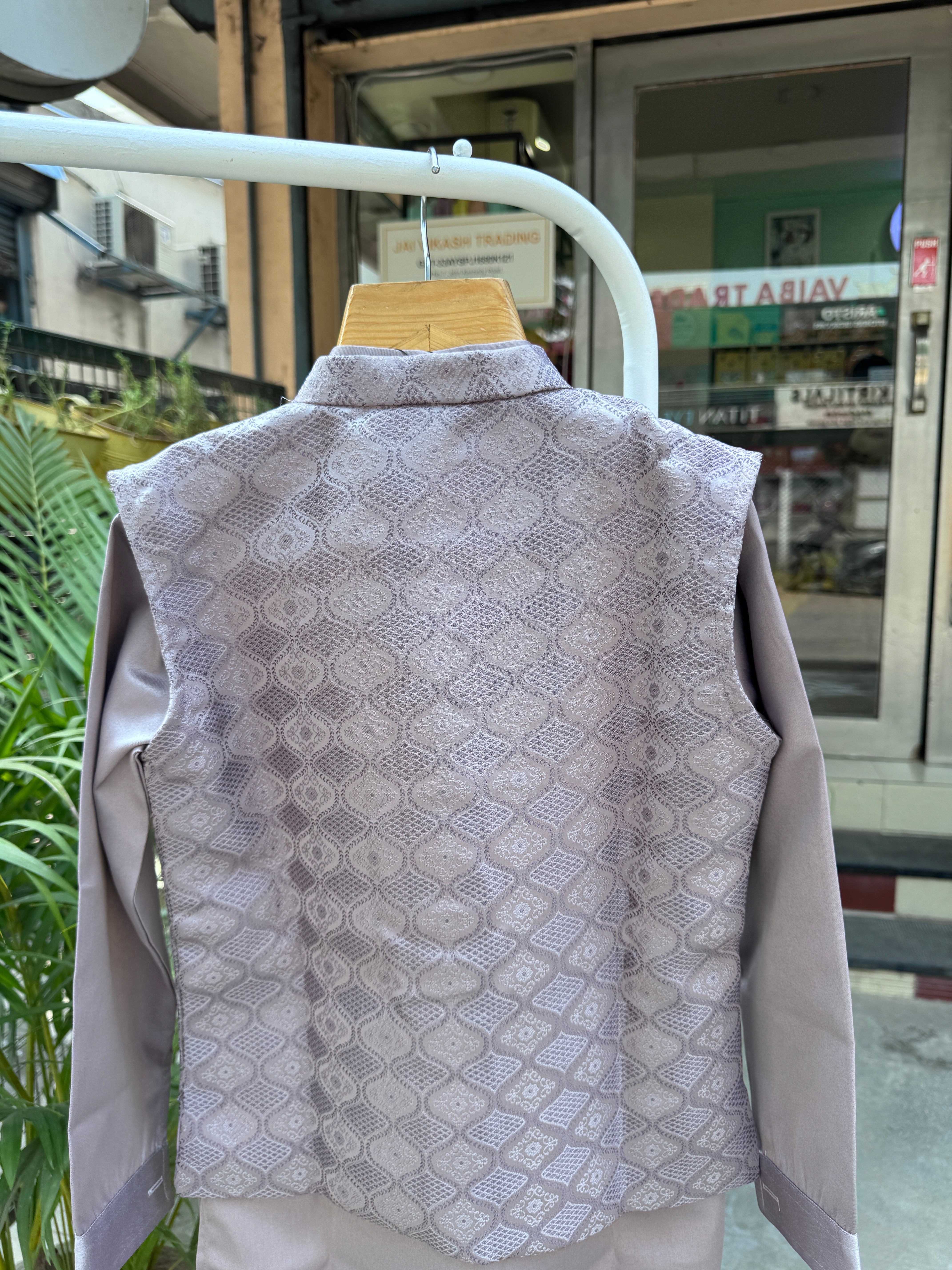 Boys Premium Beige Embroidered Jacket Kurta Set With Cotton Lining – Royal Occasion Wear (Age 5–7 Years)