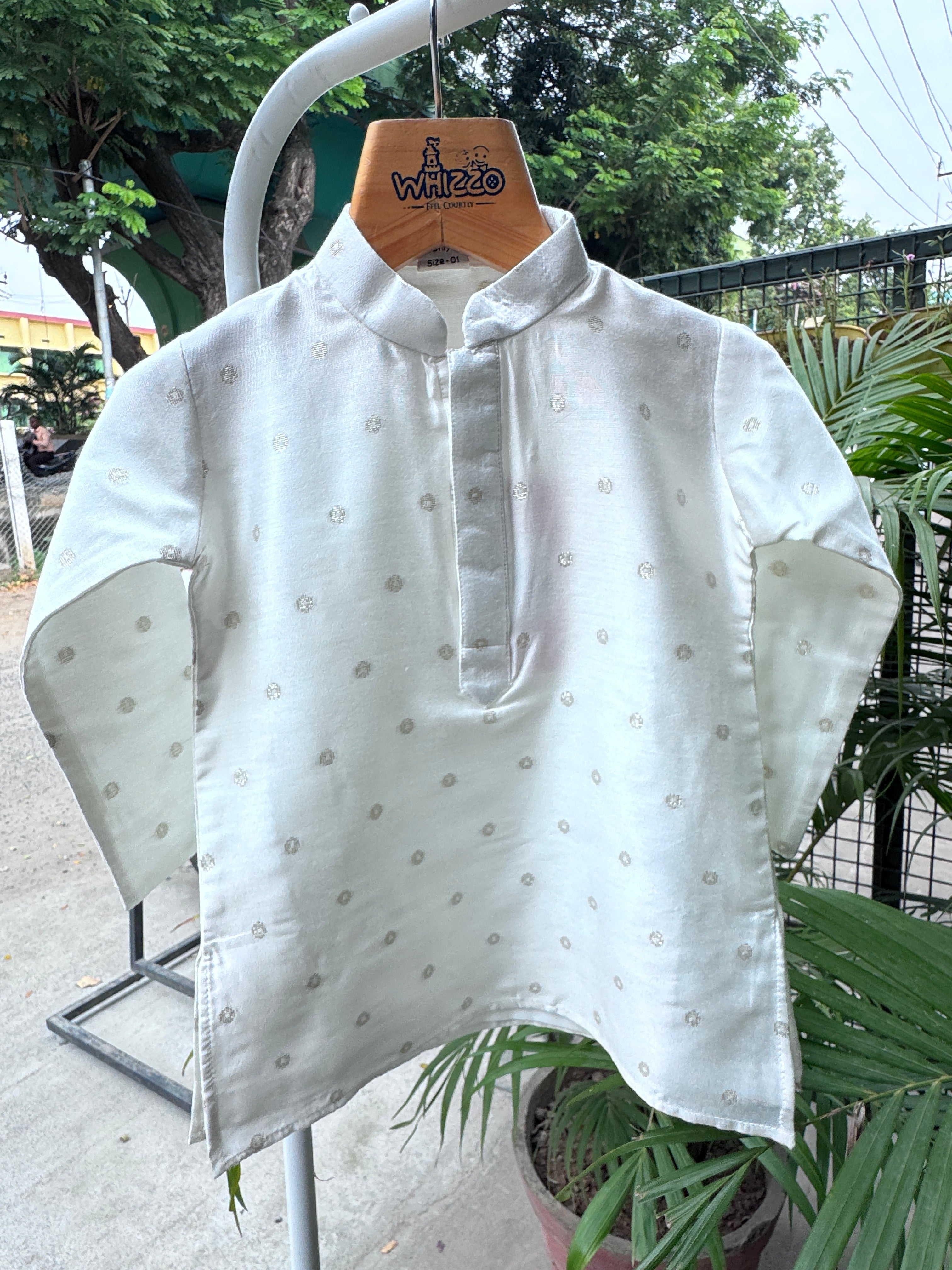 Boys Ivory White Embroidered Kurta Set With Cotton Lining – Timeless Festive Classic (Age 1 – 7 Years)