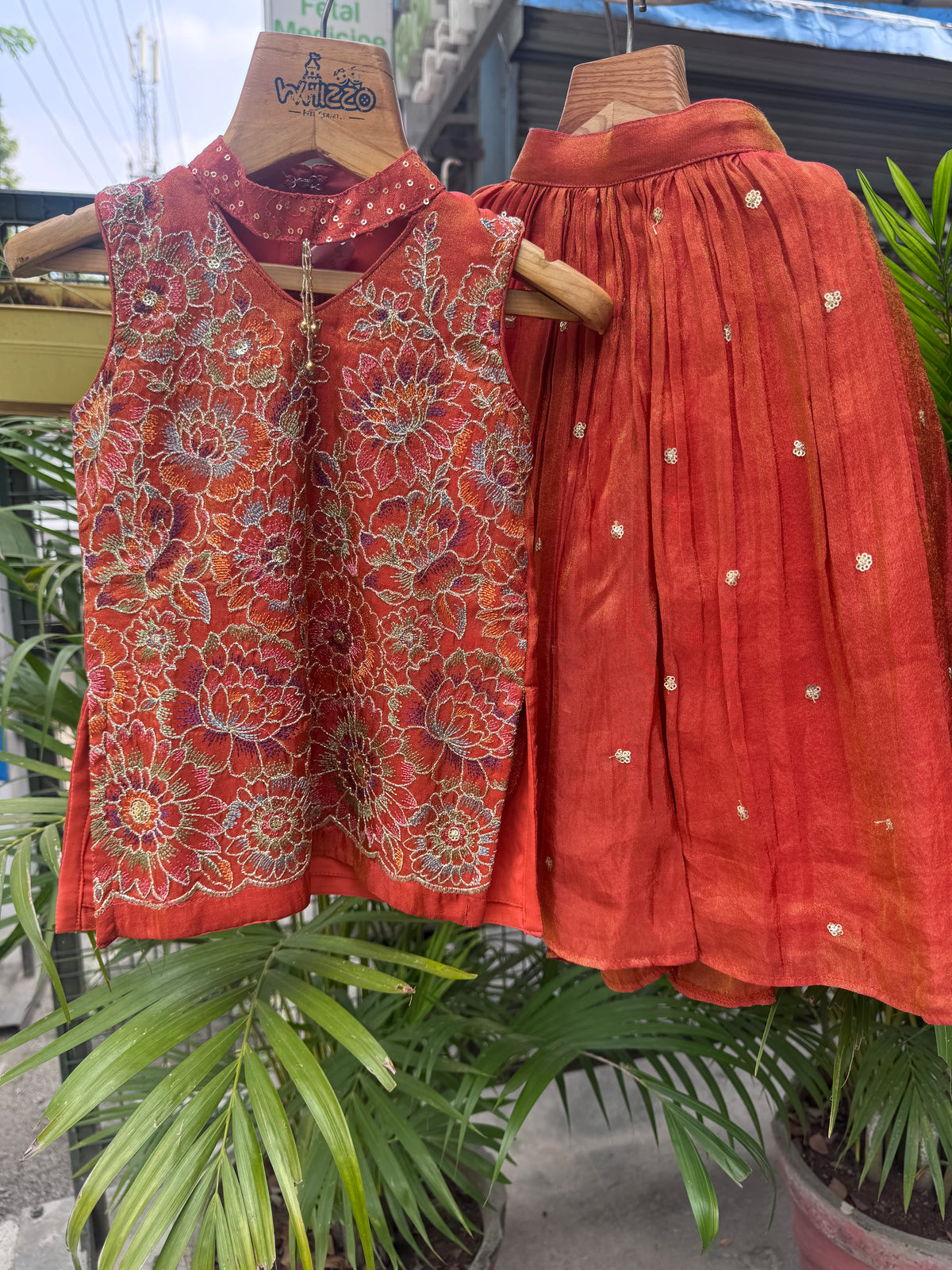 Girls Orange Floral Embroidered Gharara Set – Premium Festive Wear (1–7 Years)