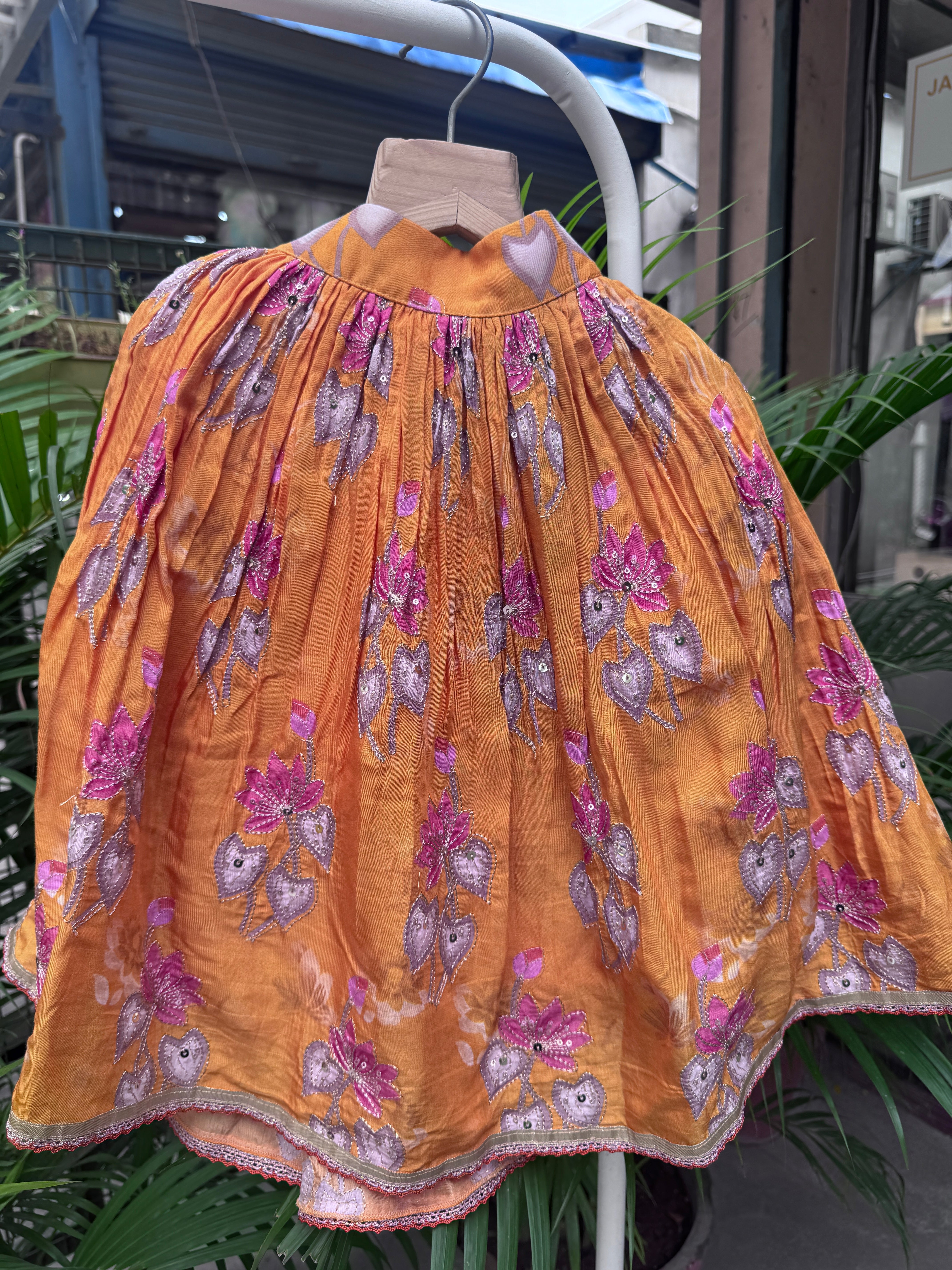 Mustard Yellow Floral Embroidered Sleeveless Lehenga Set for Girls | Lightweight Festive & Wedding Wear | Ages 1–6 Years / 6–12 Years