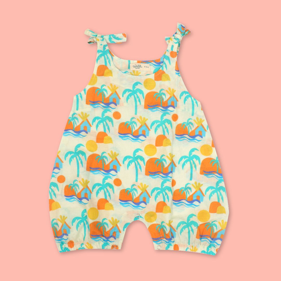 Citrus Splash - Mulmul Cotton Knot Type Romper