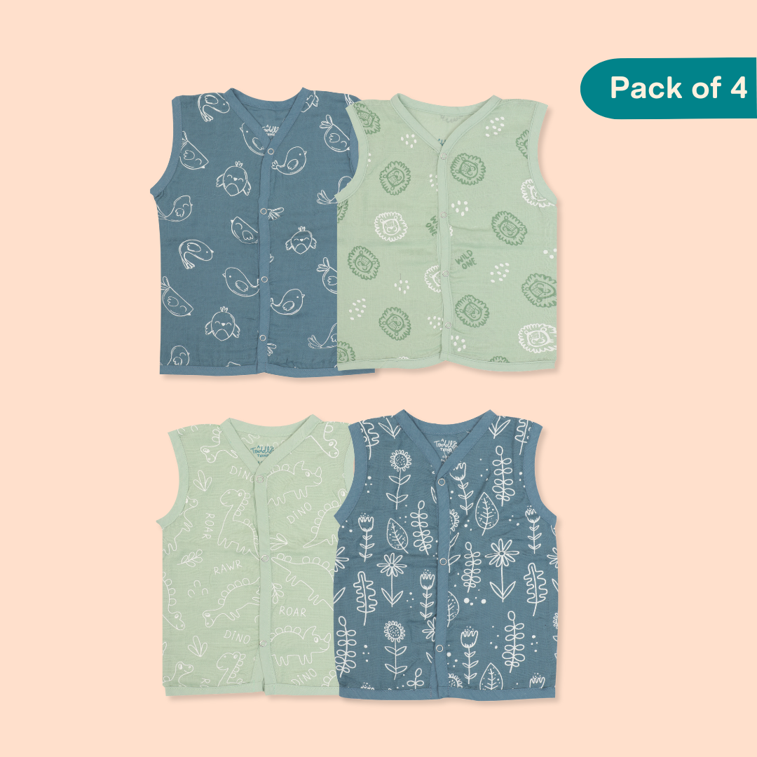 Muslin Jabla Button Type for Babies - Pack of 4