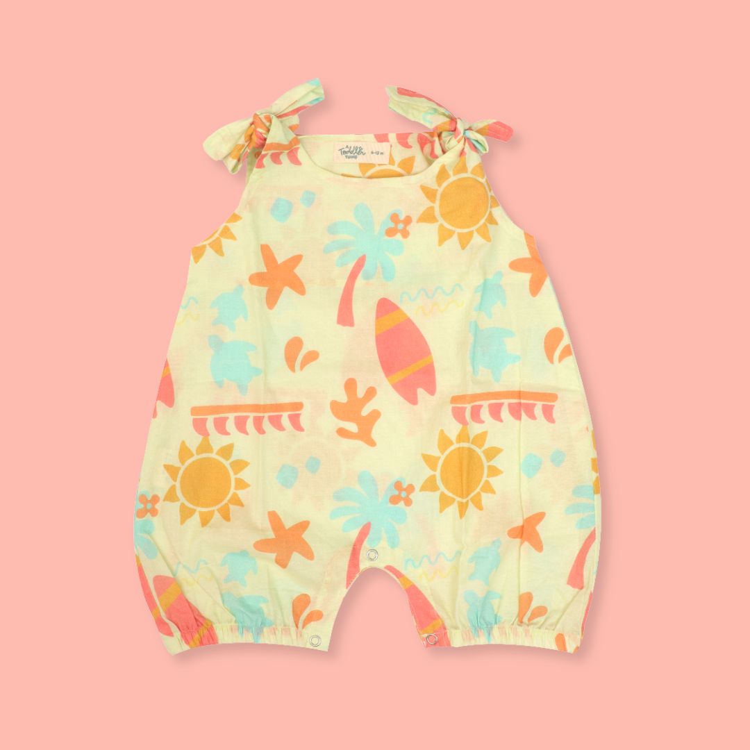 Citrus Splash - Mulmul Cotton Knot Type Romper