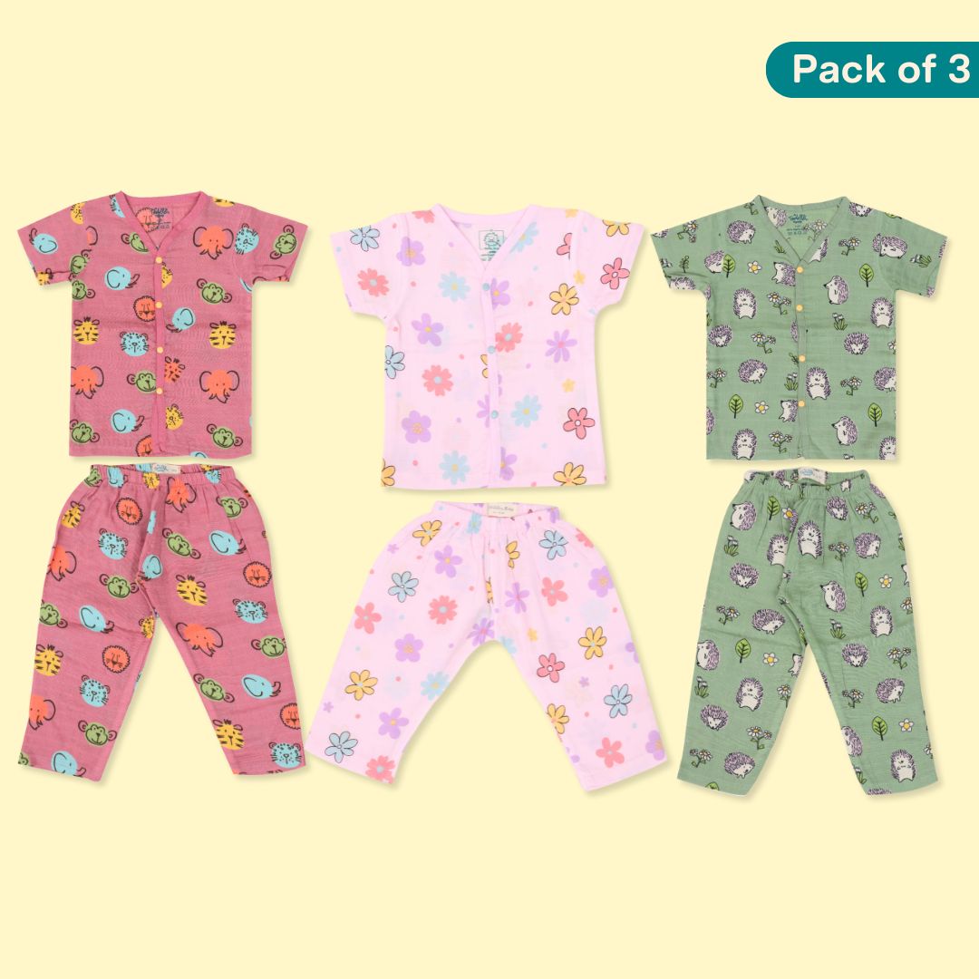 Bloom In The Wild (Pack of 3) - Muslin Sleep Suit for babies and kids