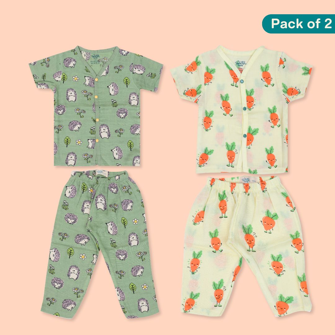 Carrot Spikes (Pack of 2) - Muslin Sleep Suit for babies and kids