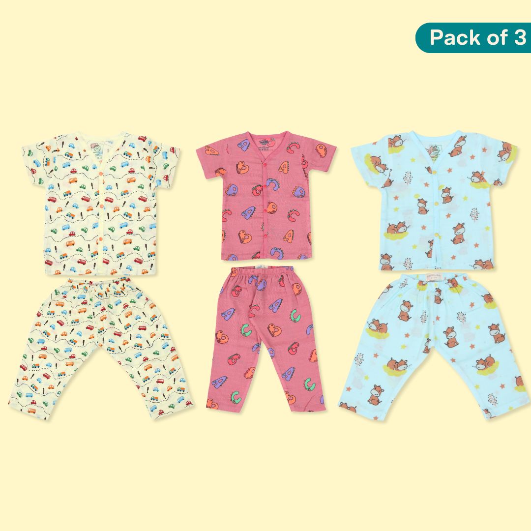 Hippo On The Go (Pack of 3) - Muslin Sleep Suit for babies and kids