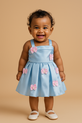 Blue Dress with Pink Bows
