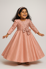 Elegant Peach Full-Length Party Gown with Bow – Age 3 to 10 Years