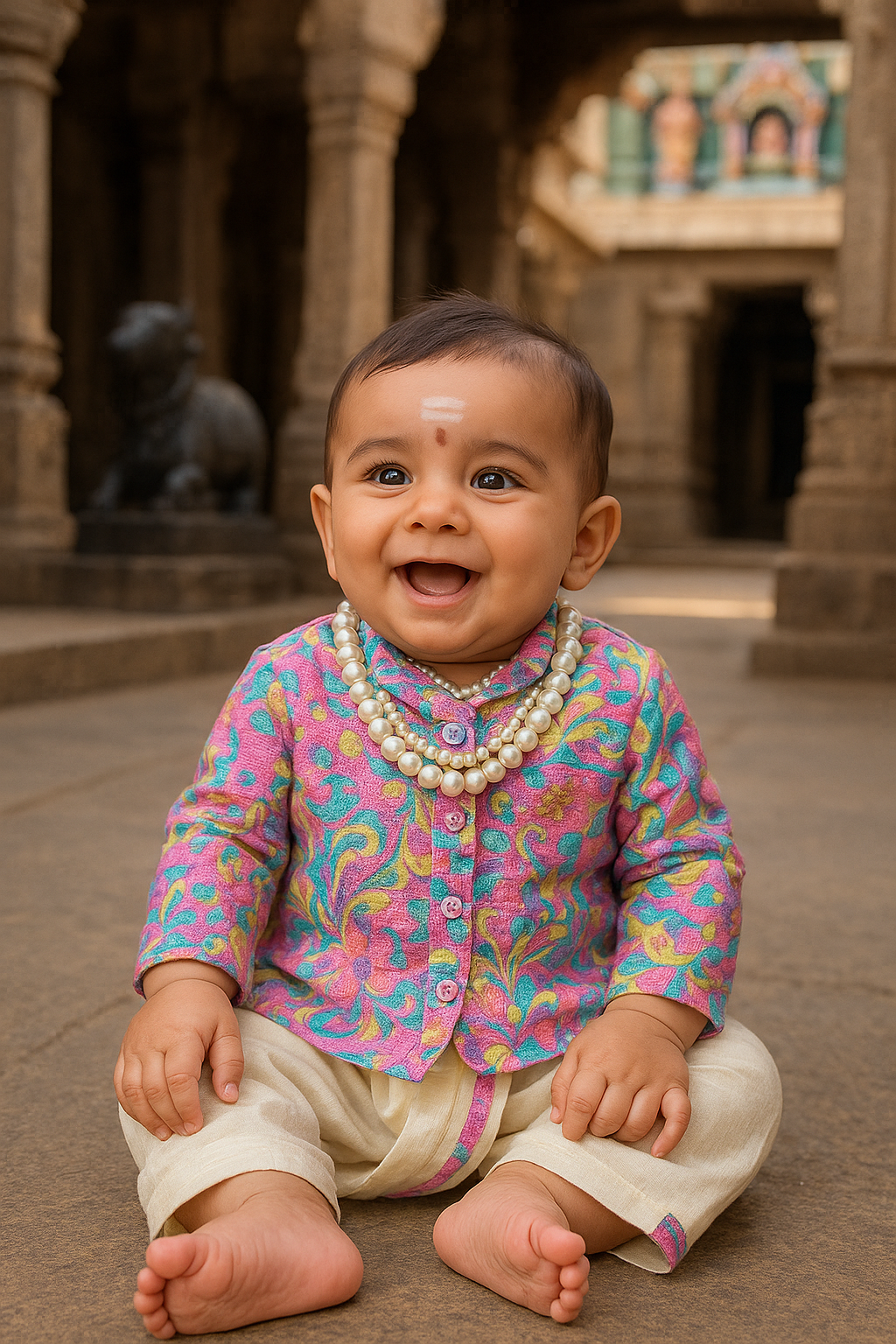 Royal Temple Vibes Baby Boys Kurta Set in Pastel Floral Weave with Ivory Dhoti | Traditional Festive Outfit for 6 Months – 2 Years