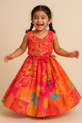 Sunset Bloom Floral Modal Silk Lehenga Set for Girls (Age 1–6 Years) – Ultra Soft & Lightweight Festive Wear