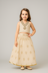 Ivory Gold Silk Embroidered Lehenga Choli Set for Girls (Age 1 – 6 Years) | Festive & Wedding Wear – WHIZZO Kids