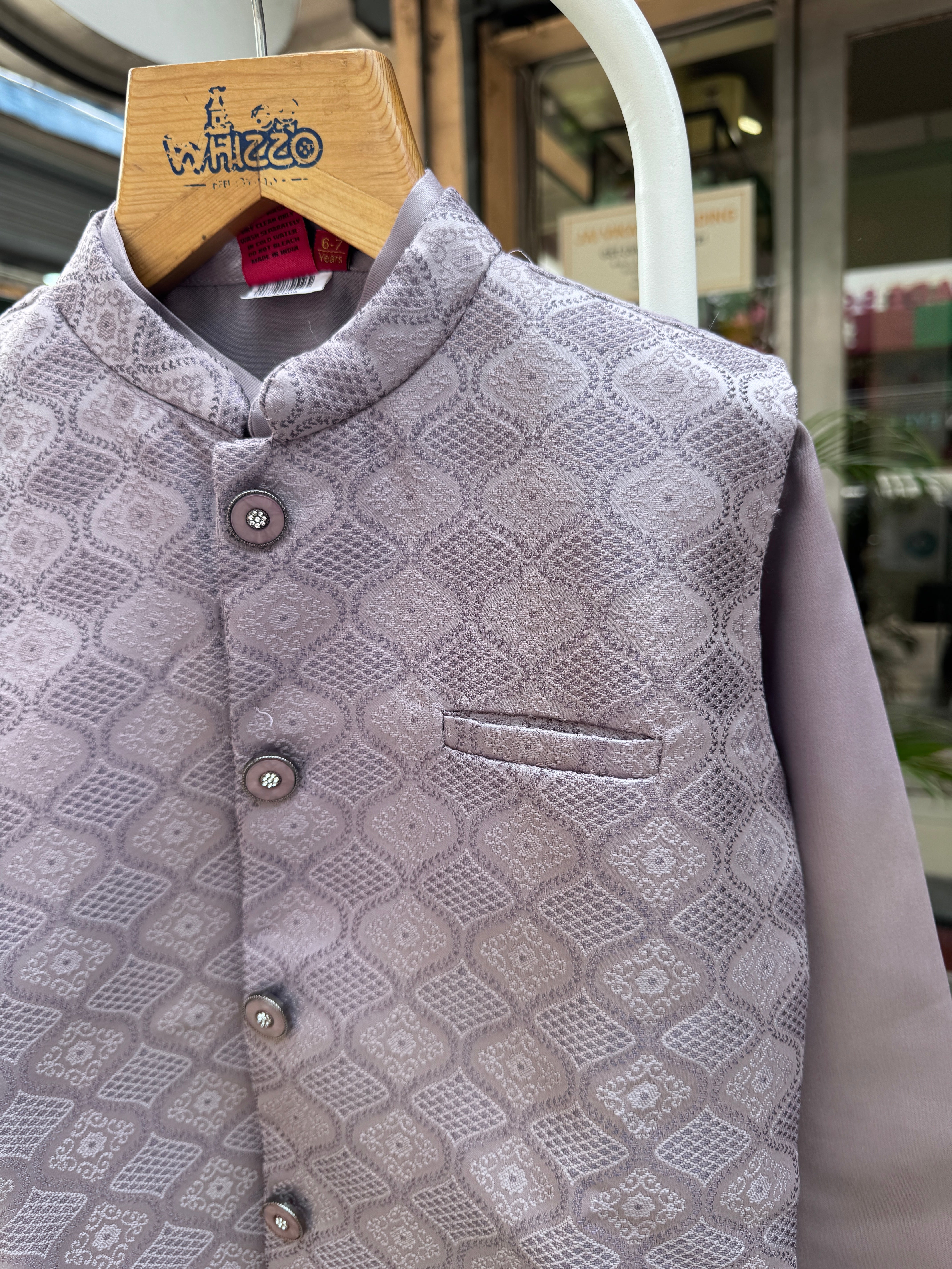 Boys Premium Beige Embroidered Jacket Kurta Set With Cotton Lining – Royal Occasion Wear (Age 5–7 Years)