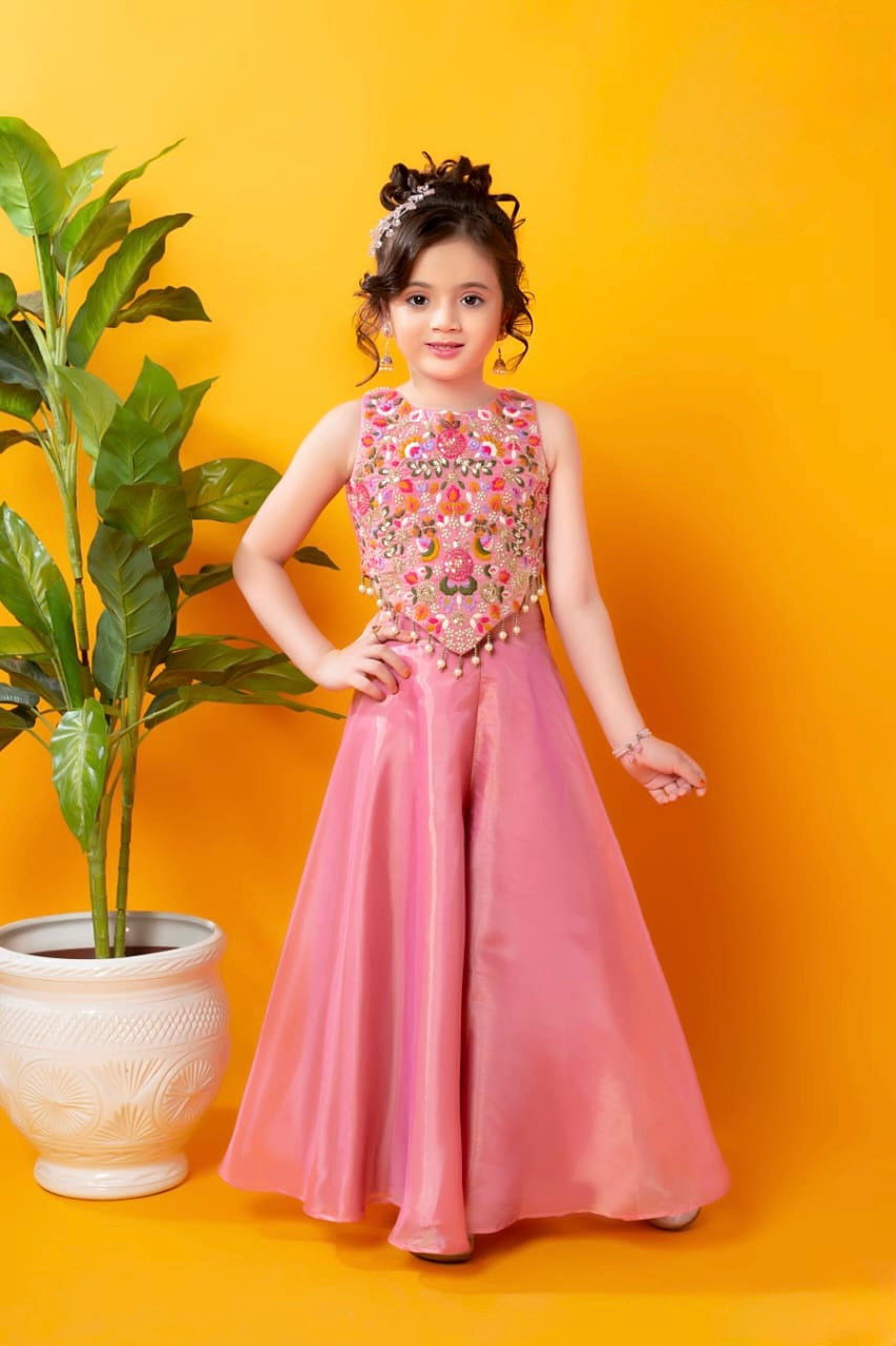 Midnight Magic Embroidered High-Neck Crop Top with  Gharara Pants – Designer Ethnic Wear for Girls | Ages 2 to 18