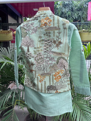 Boys Mint Green Kurta Set with Embroidered Elephant Print Nehru Jacket – Premium Festive Outfit with Cotton Lining (Age 1 to 7 Years)