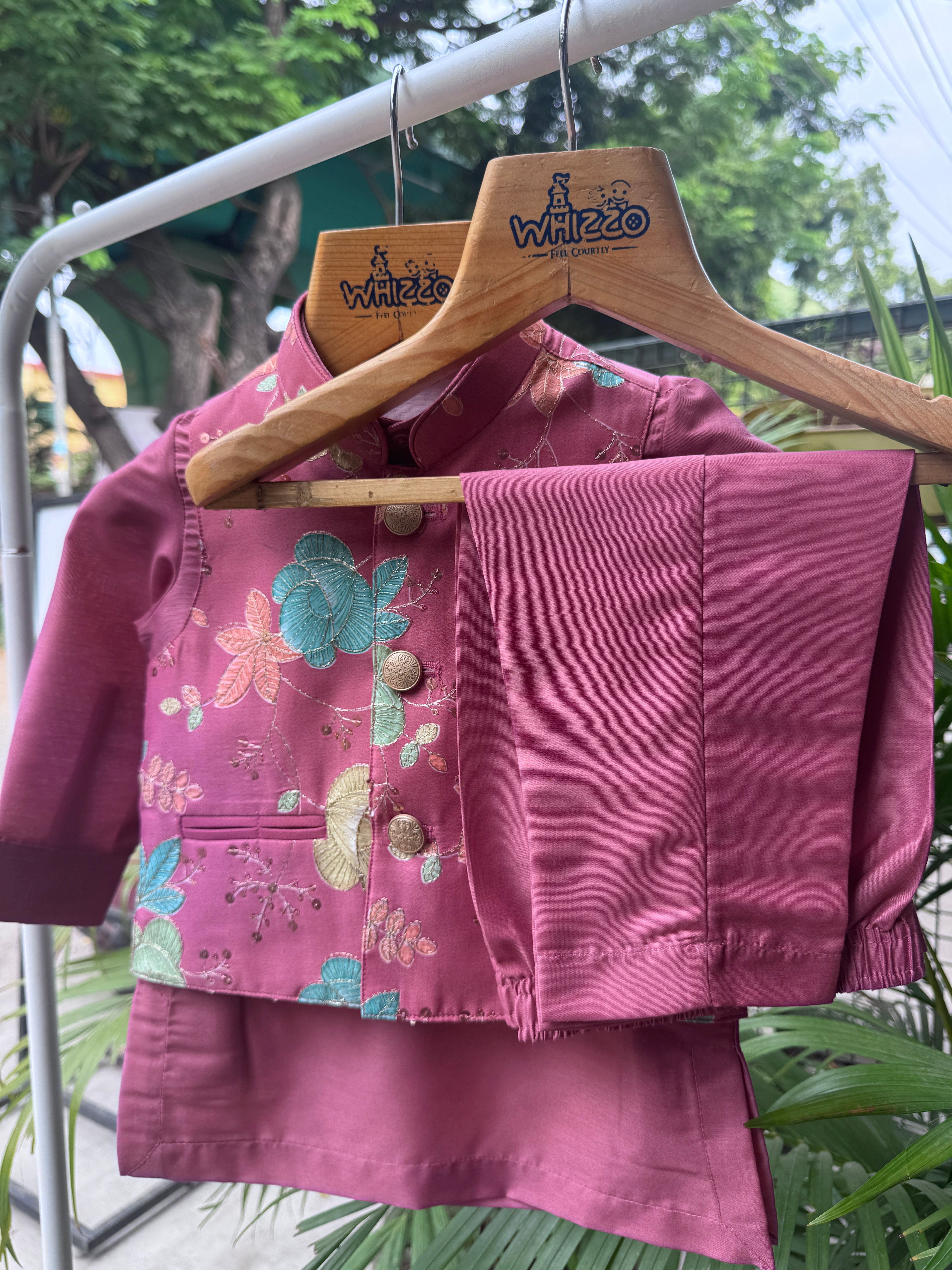 Pink Floral Embroidered Jacket Set – Vibrant Celebration Wear (Cotton Lined)