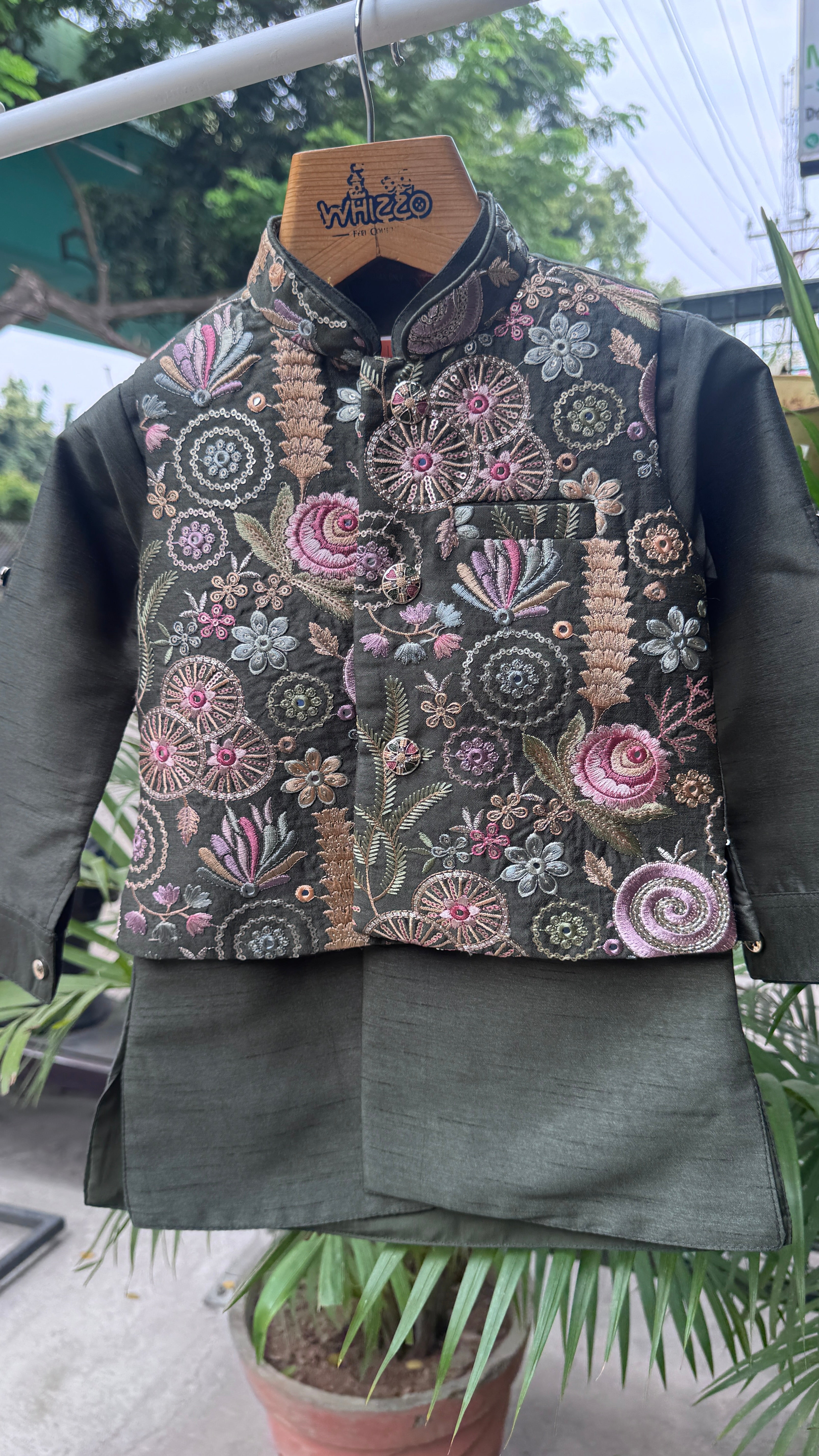 Elegant Forest Green Jacket Kurta Set for Boys (5–7 Years) | Premium Cotton-Lined Festive Wear