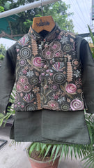 Elegant Forest Green Jacket Kurta Set for Boys (5–7 Years) | Premium Cotton-Lined Festive Wear