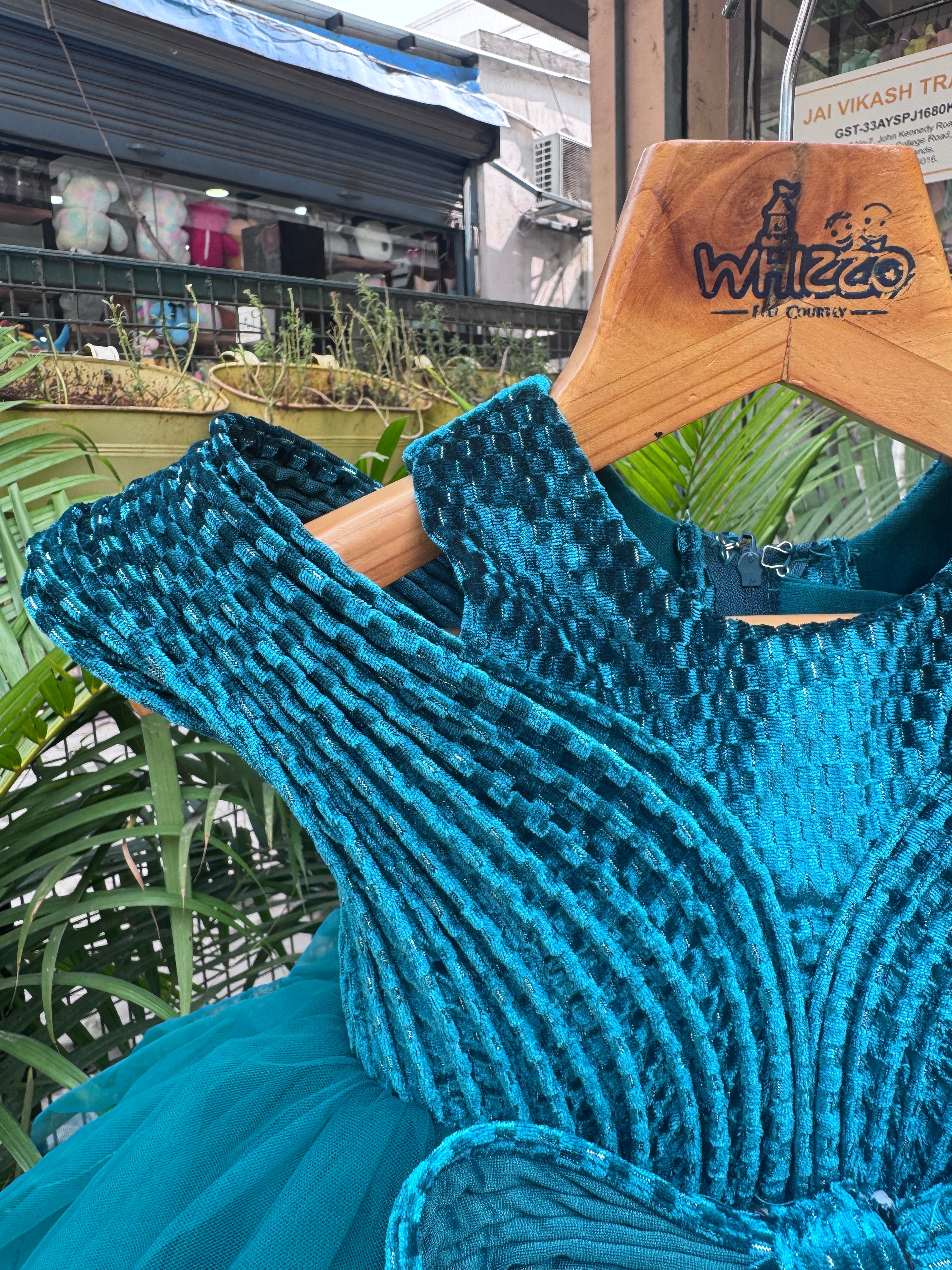 Teal Blue Premium Party Frock with Layered Tulle & Signature Bow (1–7 Years)