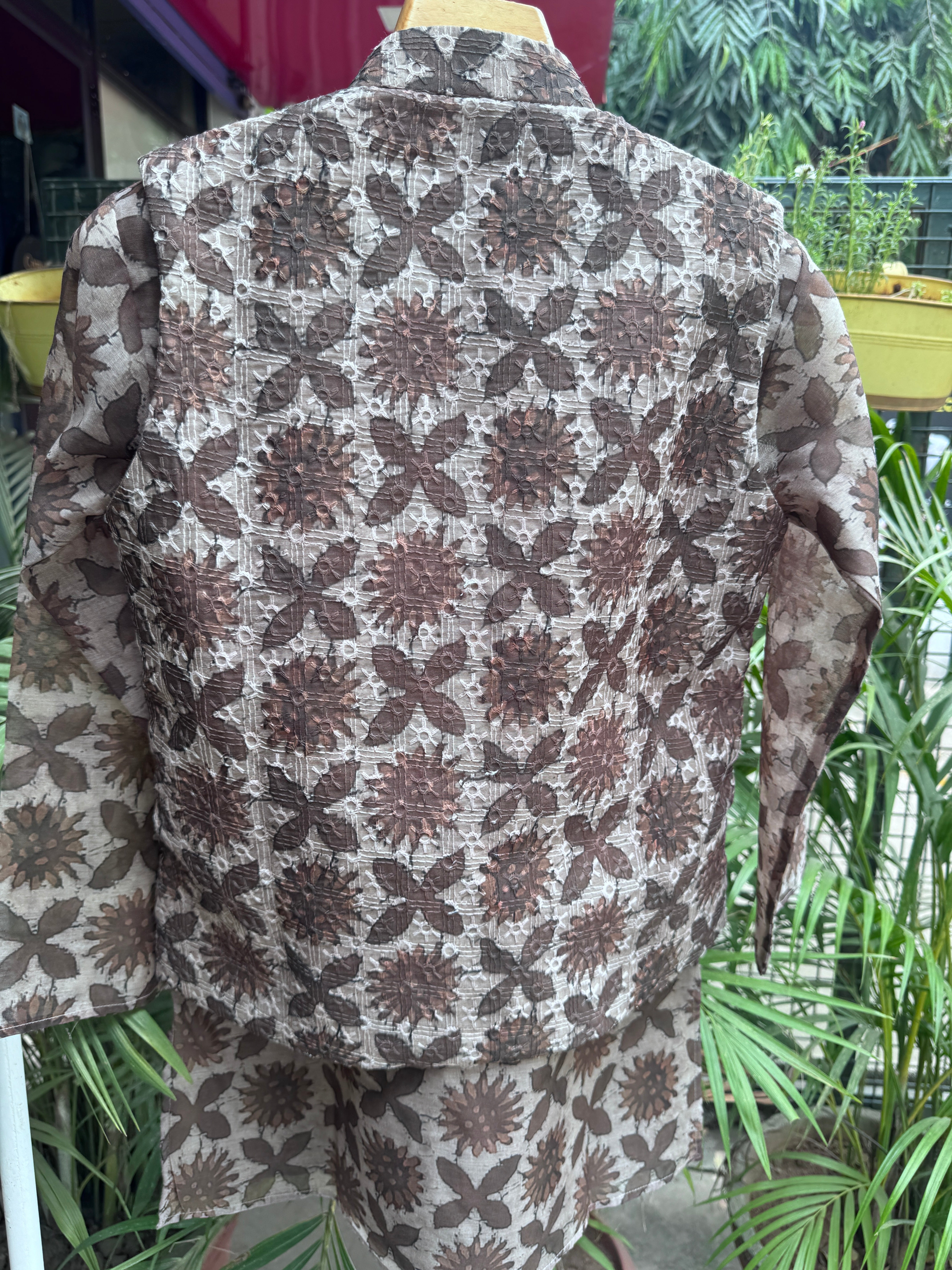 Whizzo Kids Sky-Blue Mughal Motif Jacket Kurta Set for Boys (Cotton Lining, Ages 5–7 Years)