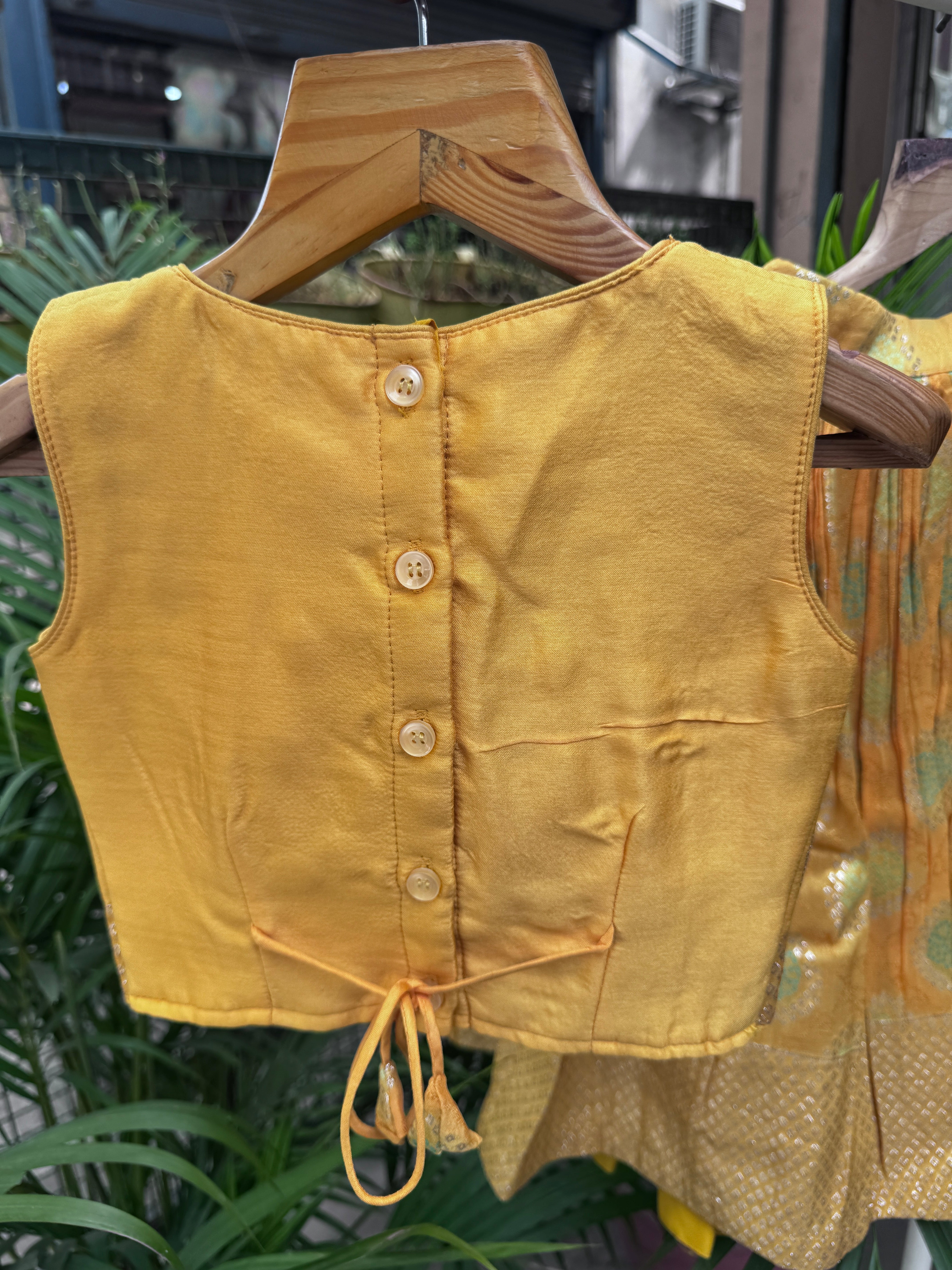 Sunshine Yellow Mirror-Work & Jacquard Lehenga Choli for Girls | Festive & Wedding Wear | Ages 1–6 Years / 6–12 Years