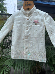 Ivory Hand-Embroidered Kurta Jacket Set – Soft Pastel Classic (Cotton Lining)
