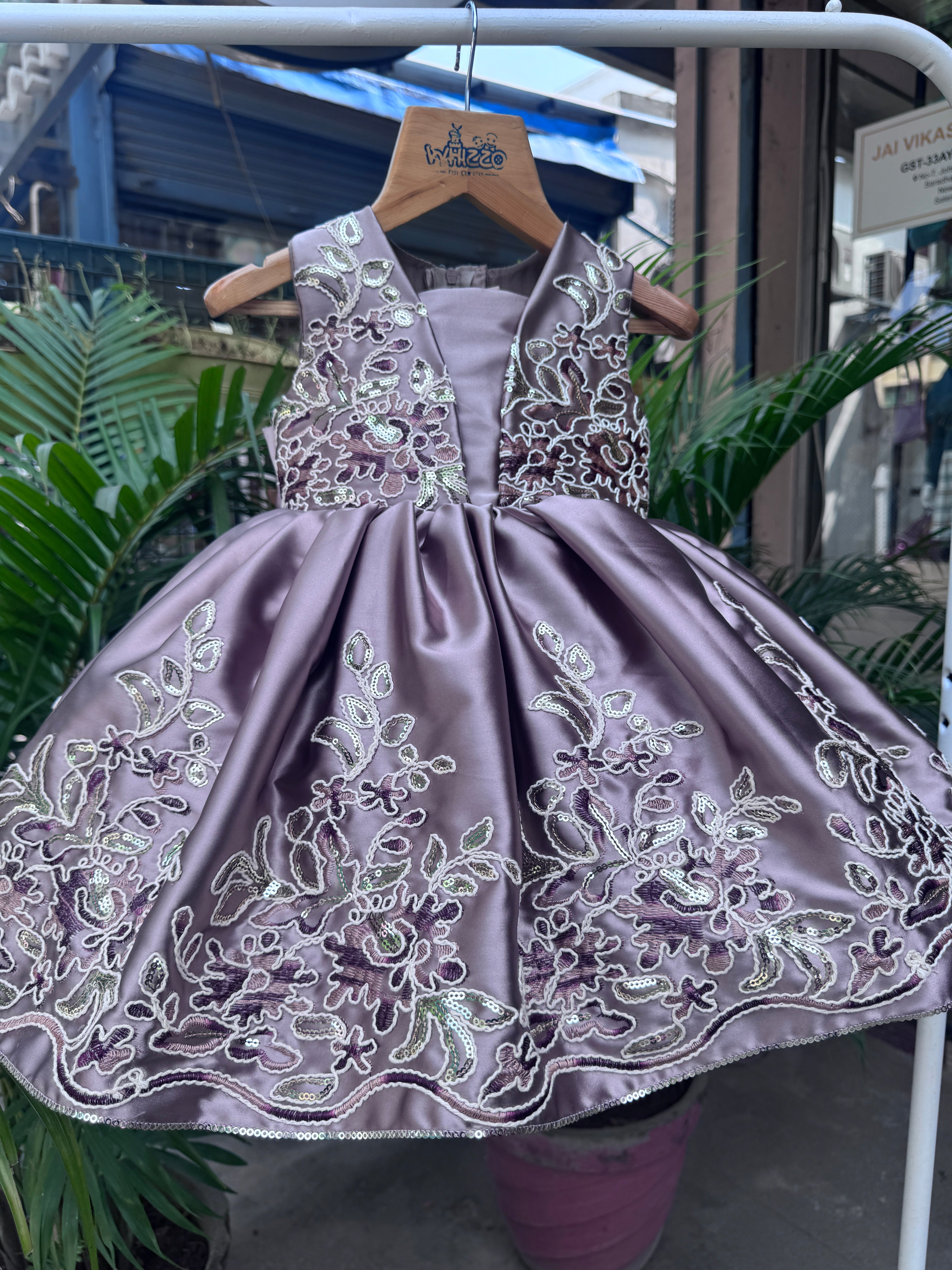 Golden Brown Embroidered Party Frock with Floral Detailing (1–4 Years)