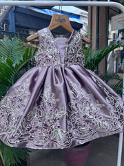 Golden Brown Embroidered Party Frock with Floral Detailing (1–4 Years)