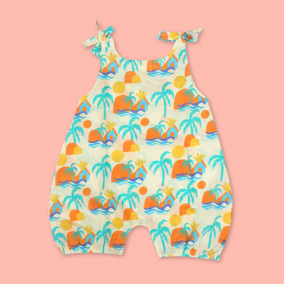 Citrus Splash - Mulmul Cotton Knot Type Romper