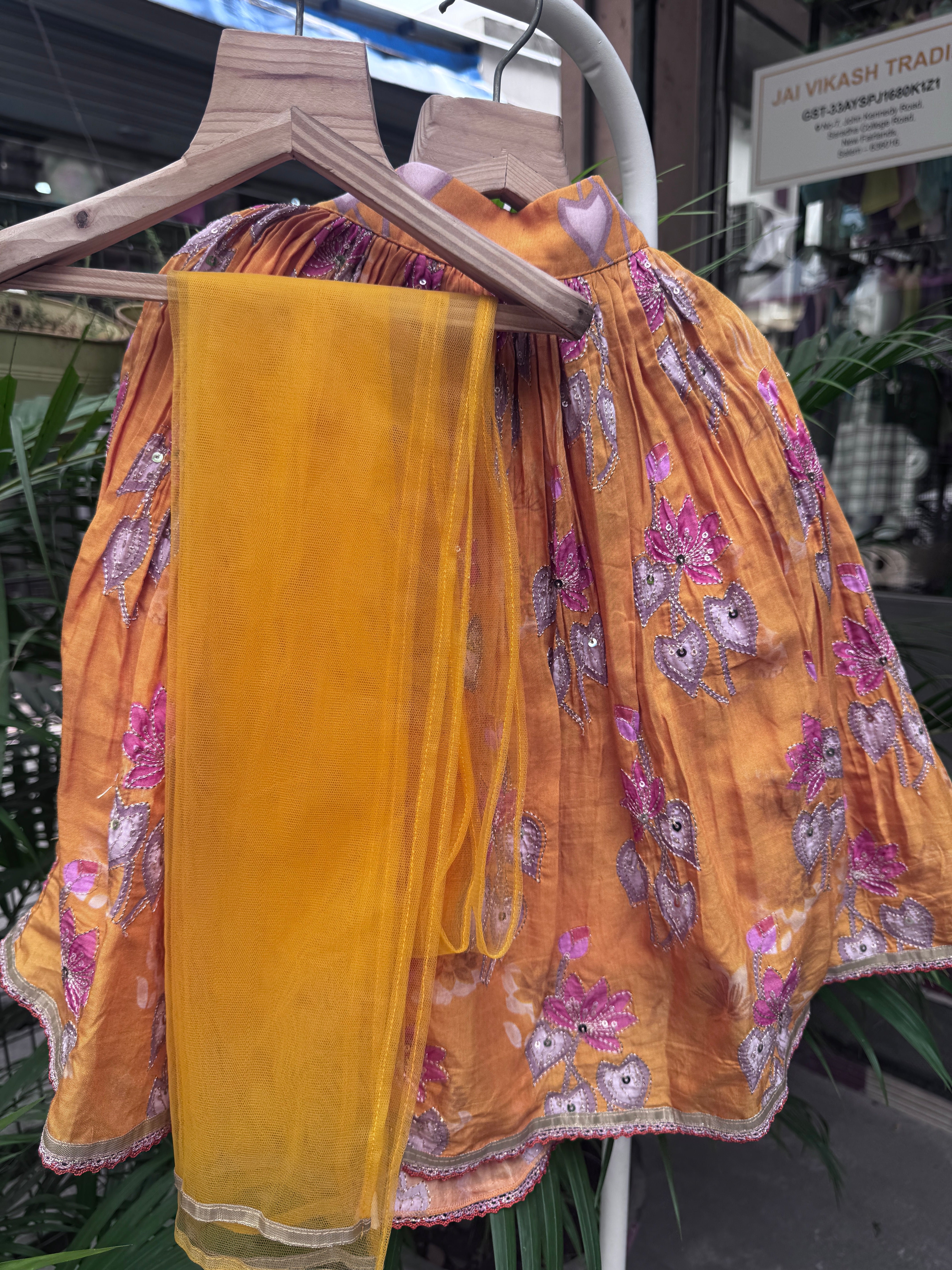 Mustard Yellow Floral Embroidered Sleeveless Lehenga Set for Girls | Lightweight Festive & Wedding Wear | Ages 1–6 Years / 6–12 Years